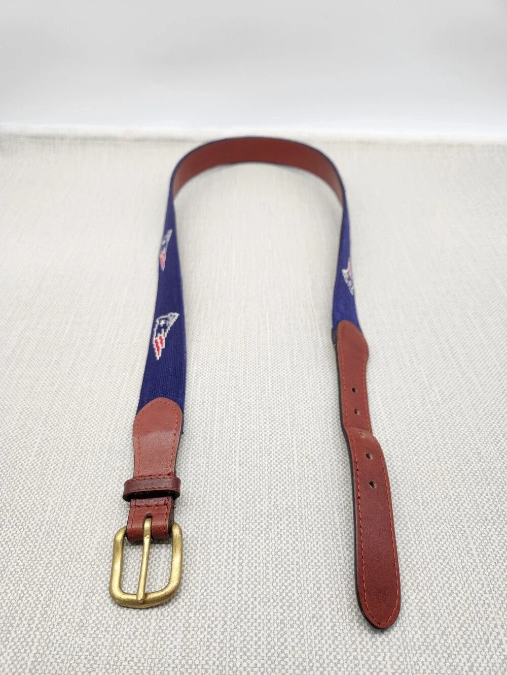 Smathers & Branson Size 40 New England Patriots Belt Needlepoint Hand Stitch